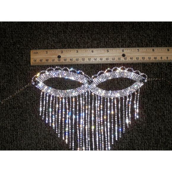 Harem mask, silver rhinestone mask, dangle costume masquerade ball cosplay mask - Picture 2 of 5